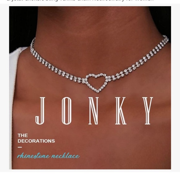 JONKY Rhinestone Choker Necklace Silver Heart Necklaces Butterfly Crystal Choker - Picture 1 of 6